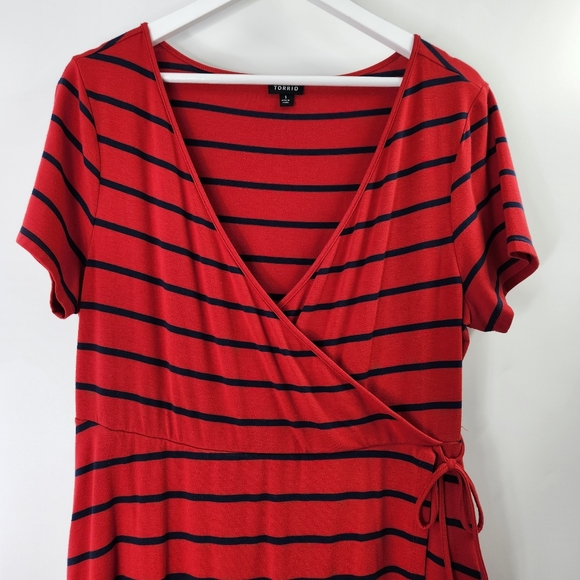 Torrid Striped Wrap Dress Red - Picture 2 of 6